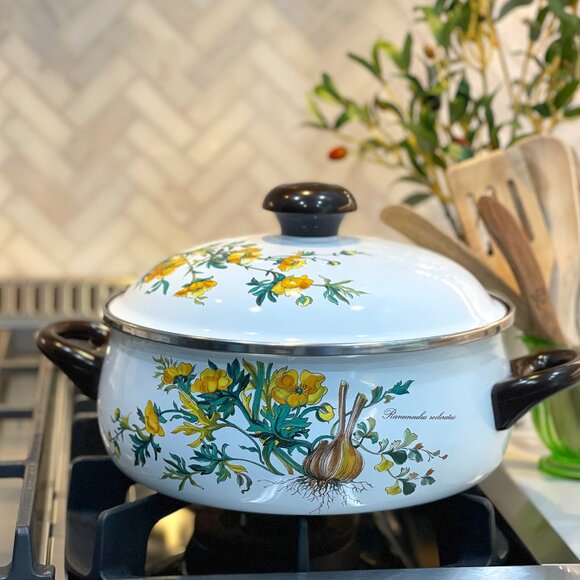 Vintage Villeroy & Boch 5 Qt Enamel Stew Pot with Lid - Picture 3 of 16